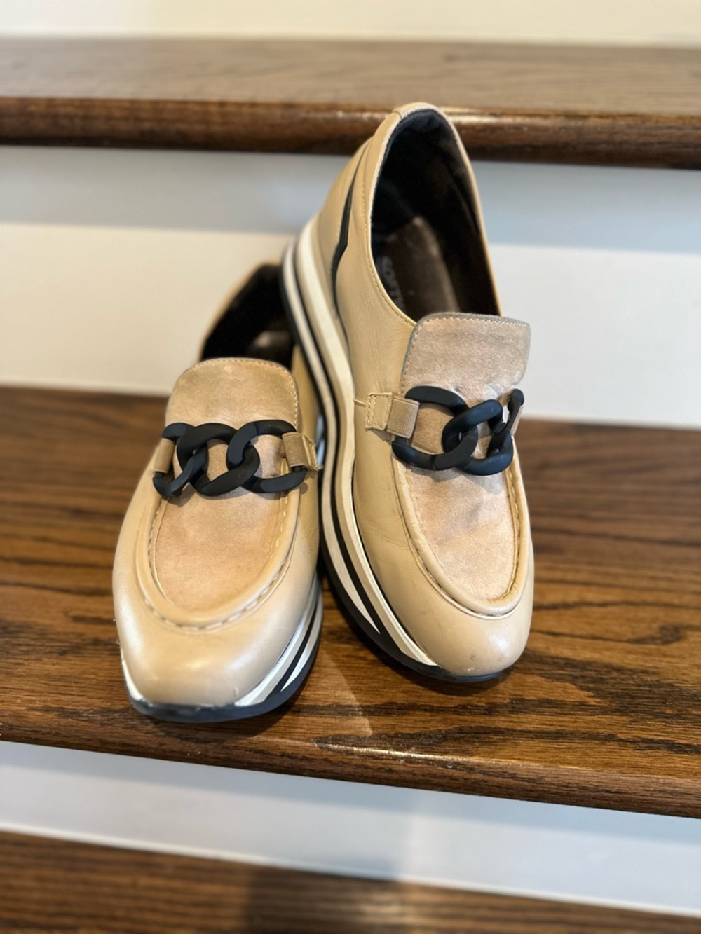 Softwave Beige Women's Platform Chain-Detail Sneakers